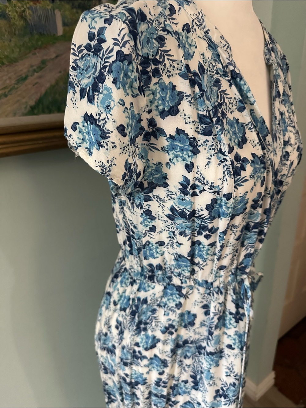 LC Lauren Conrad Blue and White Floral Maxi Dress with Drawstring - Picture 3 of 7